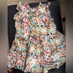 Pink Chicken Multicolor Ruffled Tiered Dress — Pink, Blue, Green, Brown, Cream